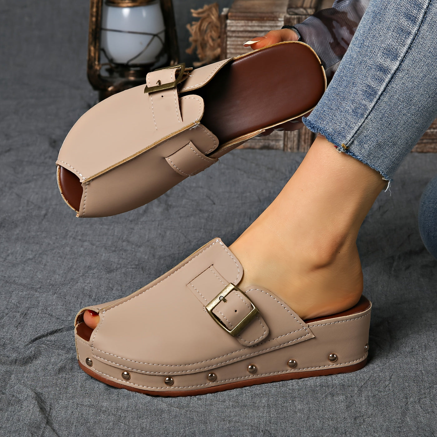 Bequeme Sommer Plateau-Schuhe mit Schnallenriemen Offenem Zeh