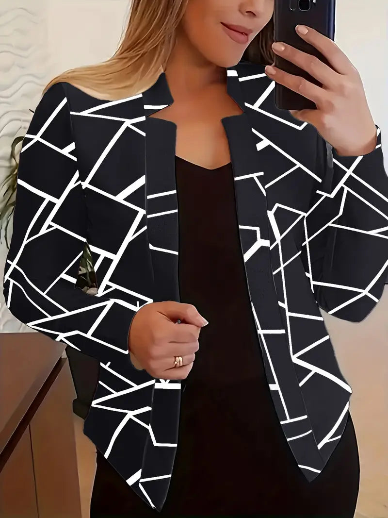 Lässiger Blazer mit Geodruck für Damen, Offener Frontstil, Langarm