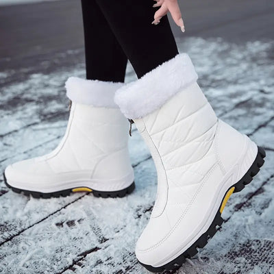 Damen Schneestiefel mit Reißverschluss, Fellfutter, Rutschfest