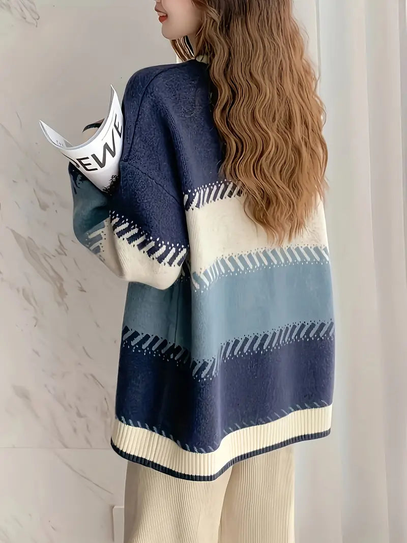 Eleganter Pullover mit Farbblockdesign und überschnittenen Schultern