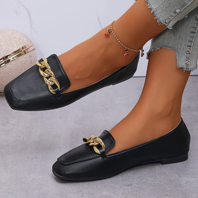 Modische Damen Loafer mit Quadratischer Zehenform und Metallkette