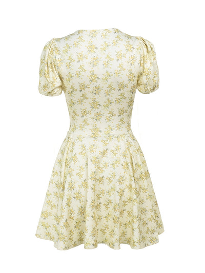 Sommerkleid für Damen – V-Ausschnitt, Blumenmuster, plissierte A-Linie, hohe Taille