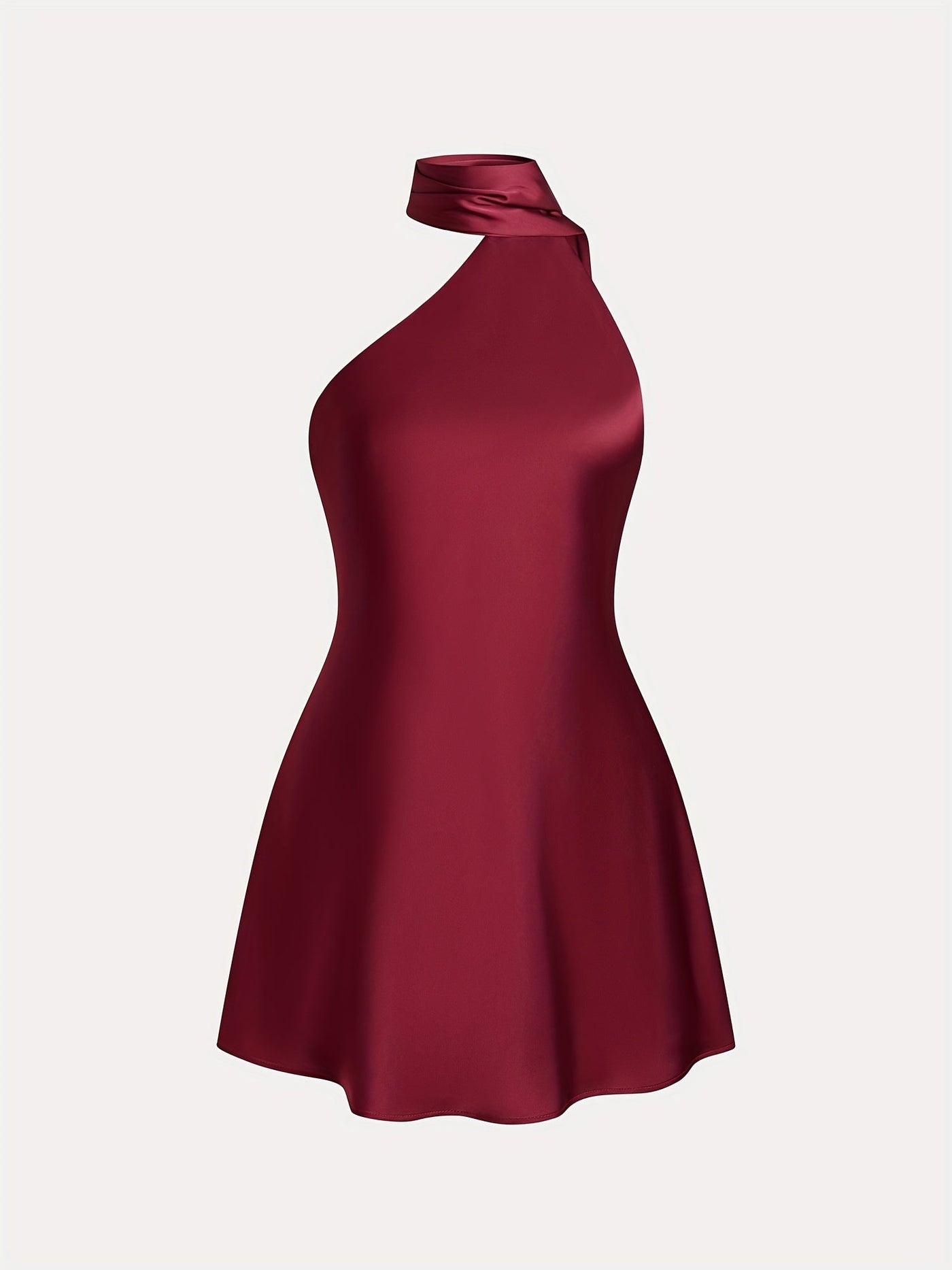 Satin-Kleid für Damen – Einfarbiges Neckholder-Bandeau Minikleid für Partys