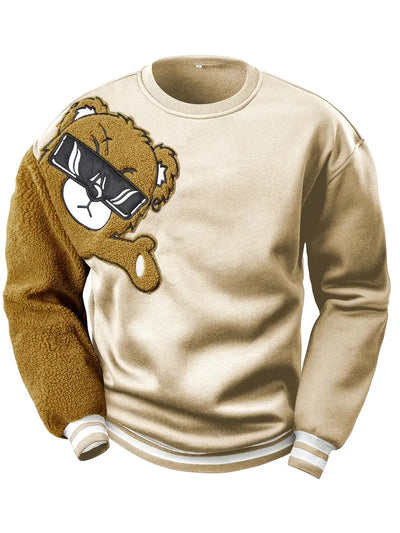 Willy - Verspielter Komfort Cartoon Bär Stickerei Rundhalsausschnitt Sweatshirt