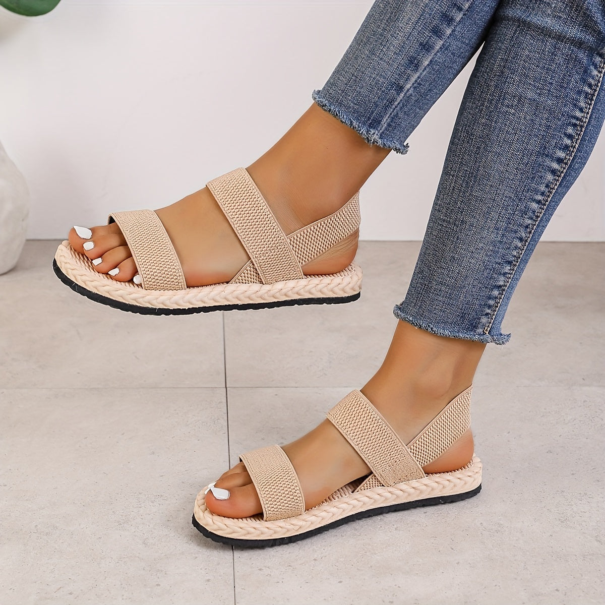 Damen Flache Slip-On Sandalen, Offene Rundzehen Anti-Rutsch