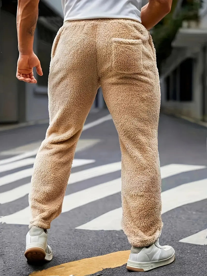 Fuzzy Fleece Sweatpants – Herren, Lockere Fit Jogginghosen mit Kordelzug