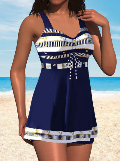 Damen Tankini Set: Blau, Modisch, Hochelastisch, Zweiteilig