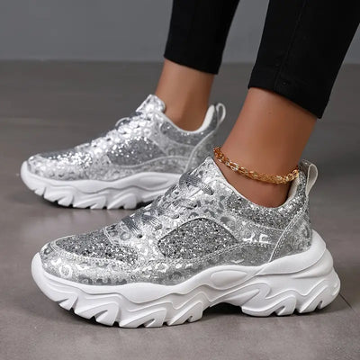 Glitzernde Glitzer-Plateau-Sneakers