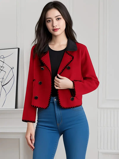 Chic Damen Blazer aus Vlies-Mischung – Doppelreiher, Eleganter Revers