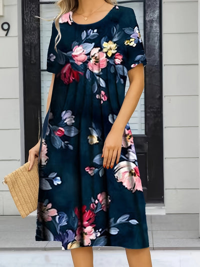 Blumenmuster Midi-Kleid für Damen – Plissiertes Sommerkleid