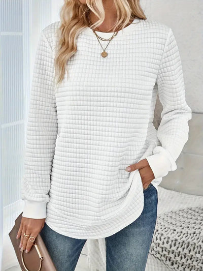 Damen Langarmshirt – Elegantes Weißes Knit Shirt mit Asymmetrischem Saum