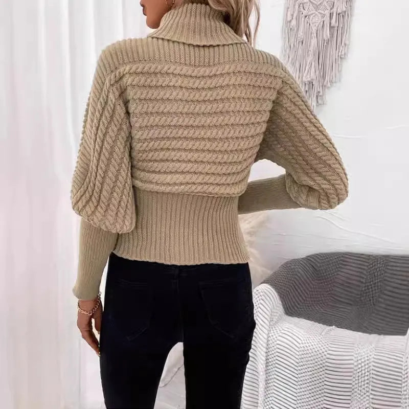 Einfarbiger Rollkragenpullover, lässiger Langarmpullover, Strickpullover