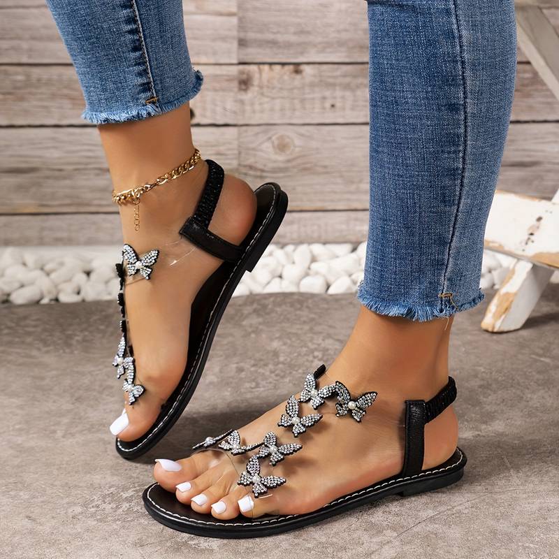 Leren - Damen Sandalen mit Schmetterlingsdekor