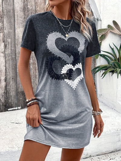 Damen Sommerkleid – Lässiges Minikleid mit Herz-Print & Kurzarm