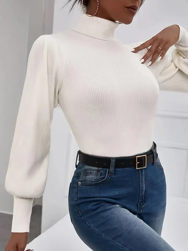 Schmal geschnittener Pullover mit eleganten Laternenärmeln