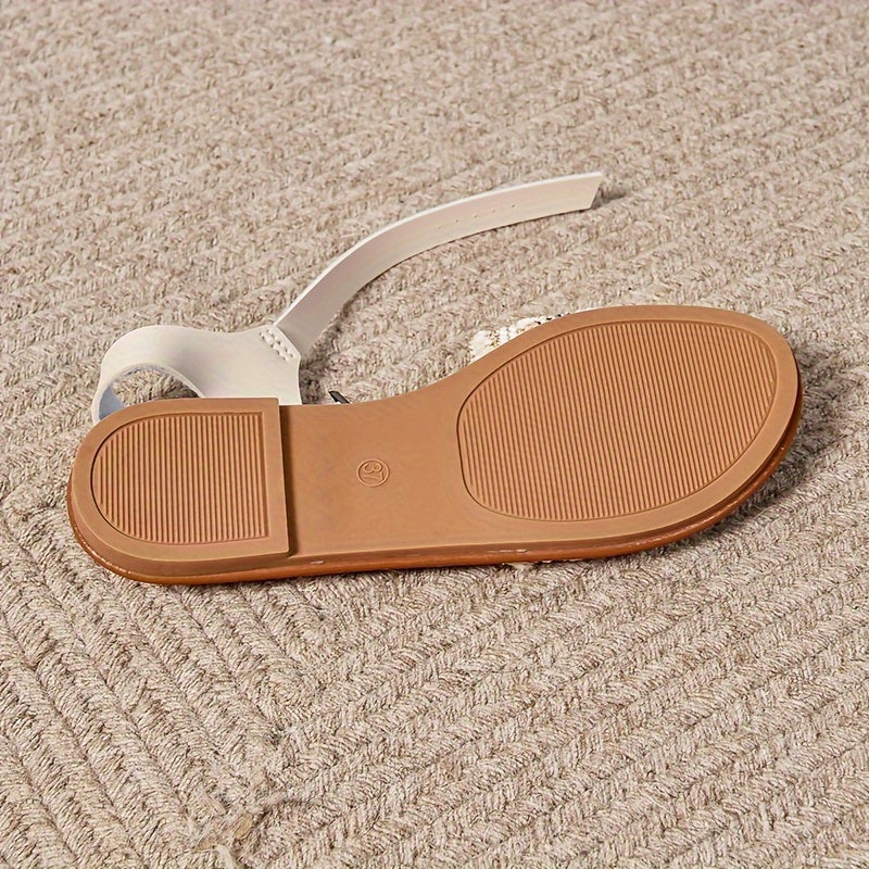 Verzierte Stoff Damen Sommer Sandalen – Schnallenverschluss, Offene Zehen & Bequem