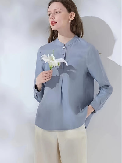 Hellblaues Leinenhemd für Damen – Elegantes Langarmshirt mit geteilten