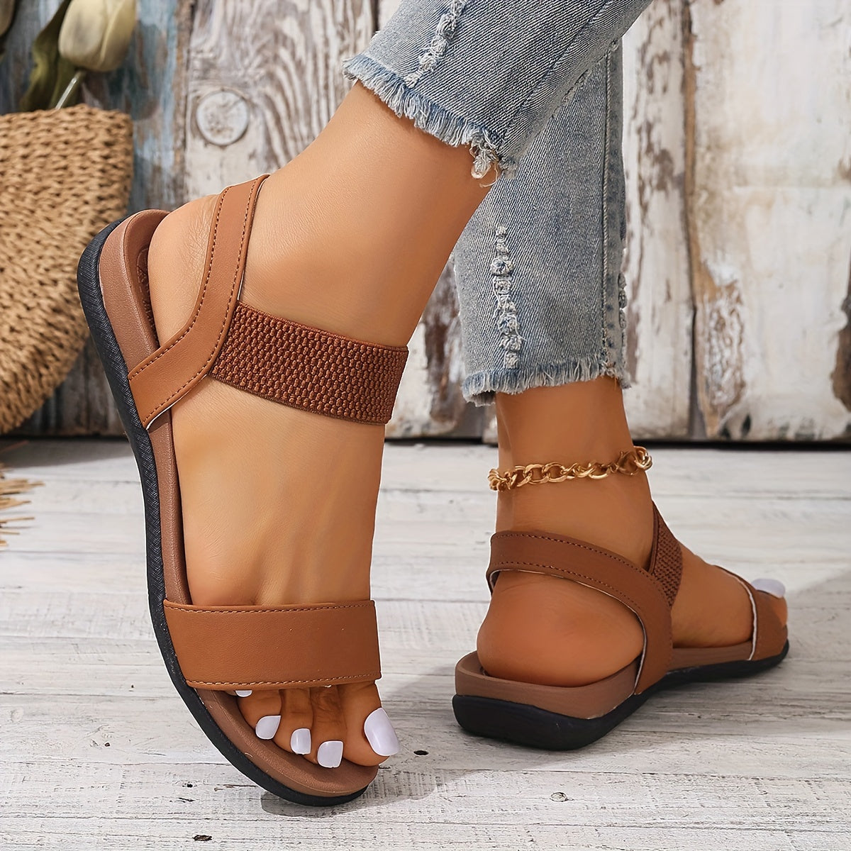 Damen Sommer Sandalen mit überkreuzten Bändern – Braun, Bequem, Rutschfest & Elegant