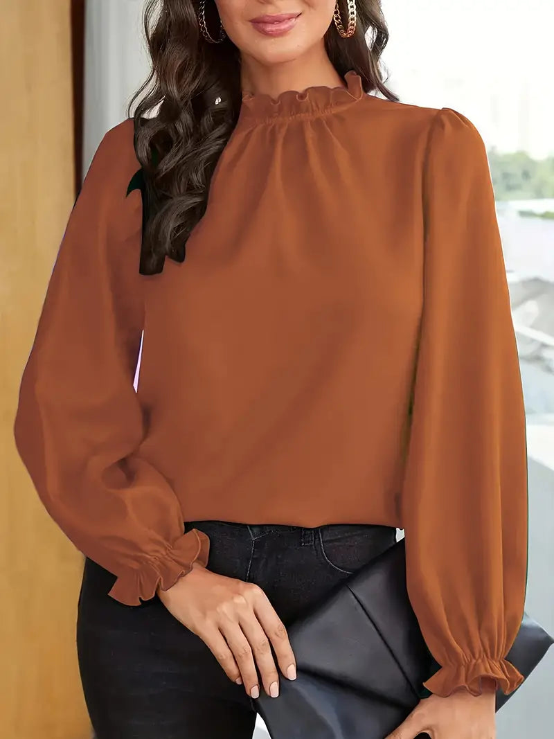 Elegante Bluse mit langen Ärmeln und Rüschenbesatz