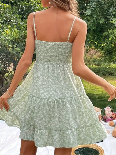 Blumendruck Cami-Kleid, ärmelloses A-Linien-Urlaubskleid