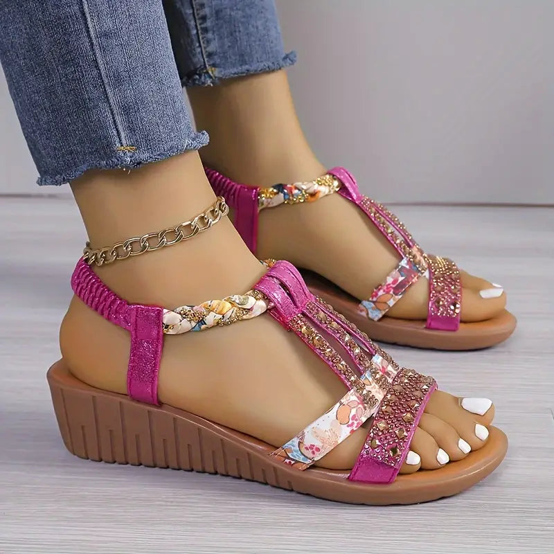 Boho Komfort Strass Muster Plattform Sandalen