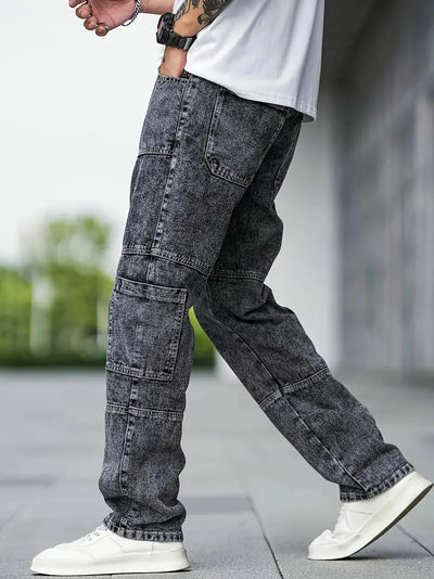 Herren Casual Cargo Jeans mit Großen Taschen