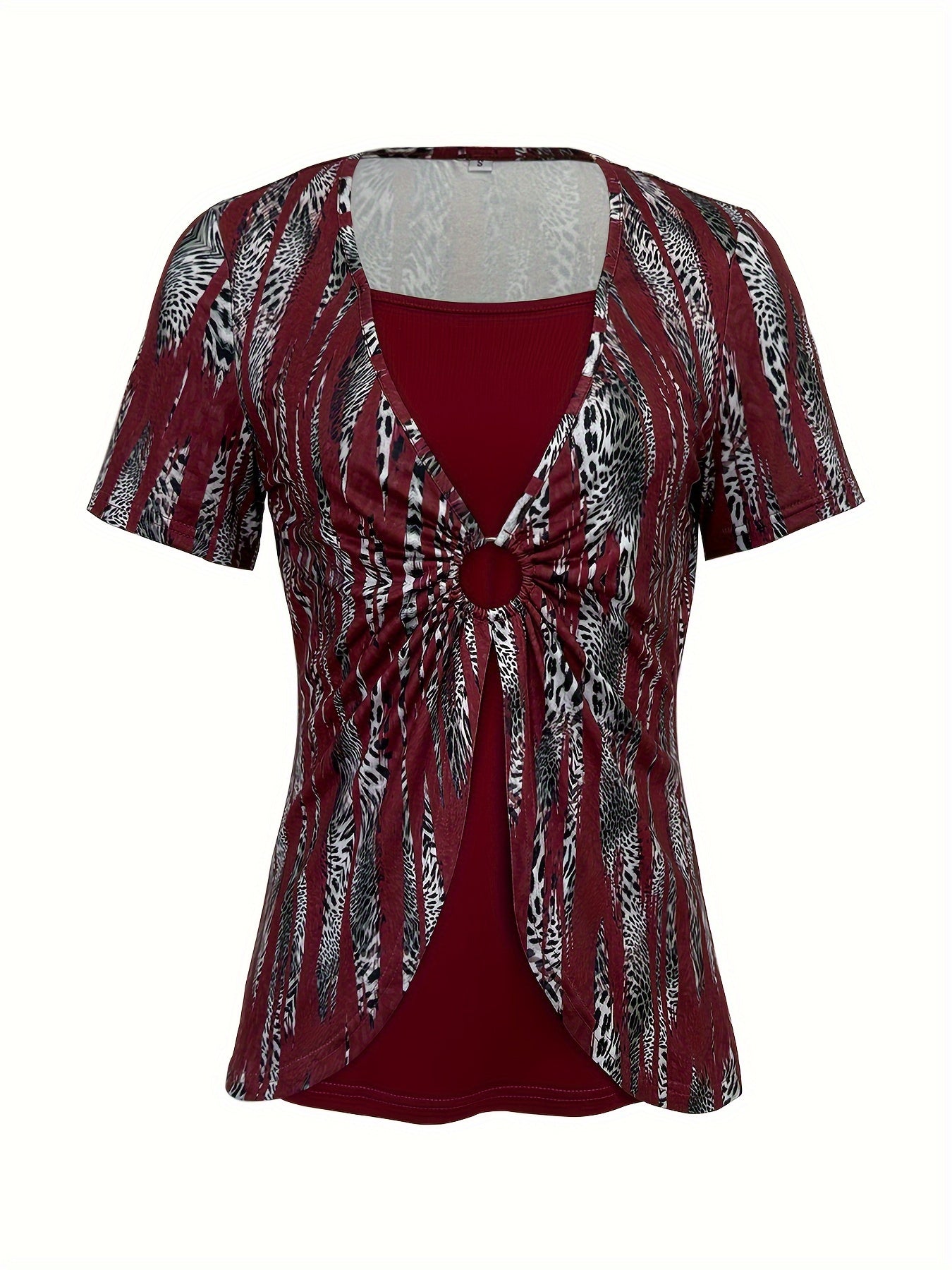 Leinen-Shirt – Damen Kurzarmshirt mit quadratischem Ausschnitt, Faux Layered Design