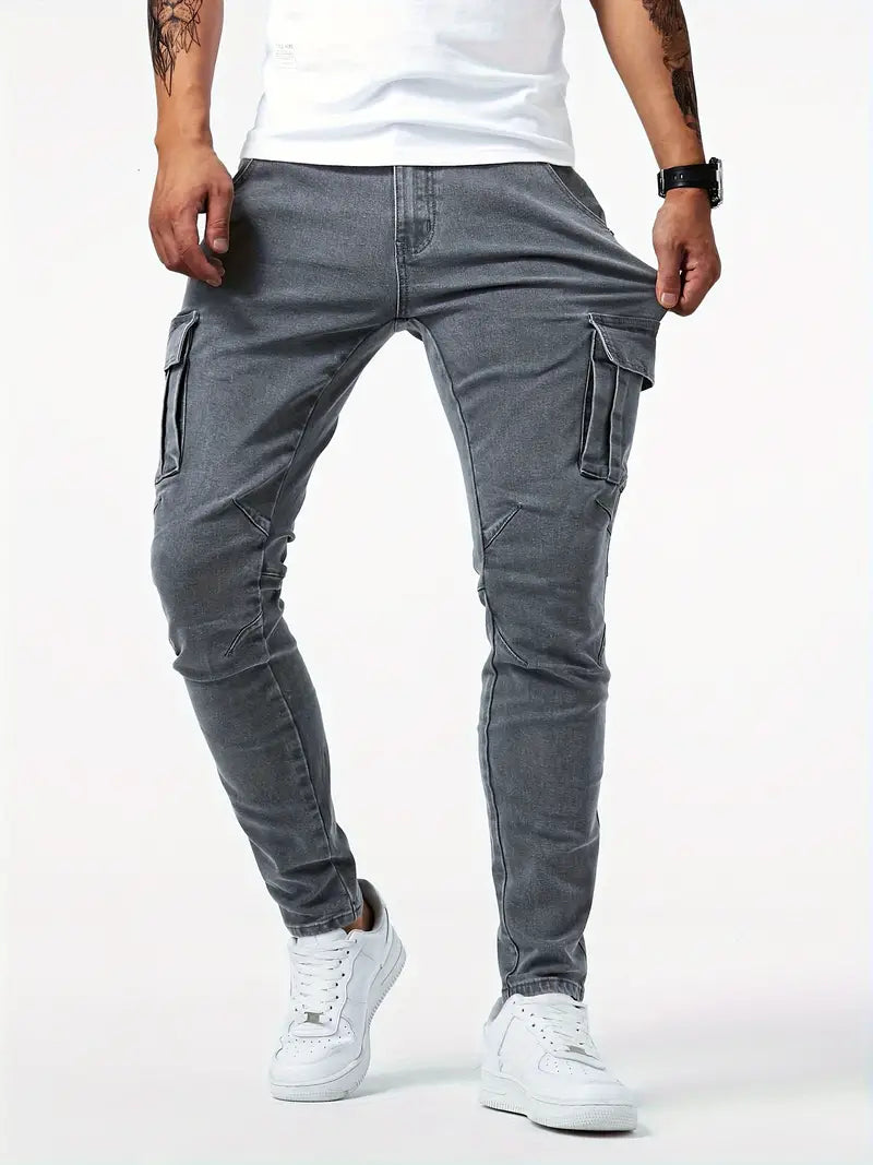 Slim Fit Multi-Taschen Jeans für Herren – Hochstretch Denim-Cargo-Hose