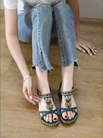 Boho Chic Handgefertigte Sandalen mit elastischem Knöchelriemen