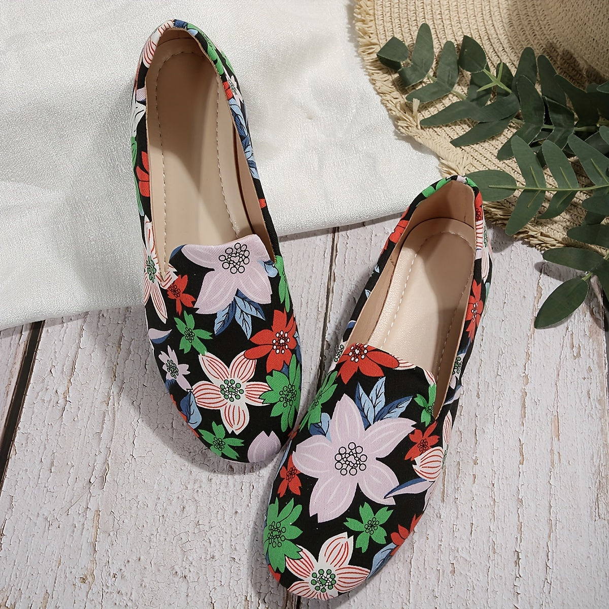 Damen Floral Slip-On Loafers – Bequeme, Leichte Flats für den Urlaub