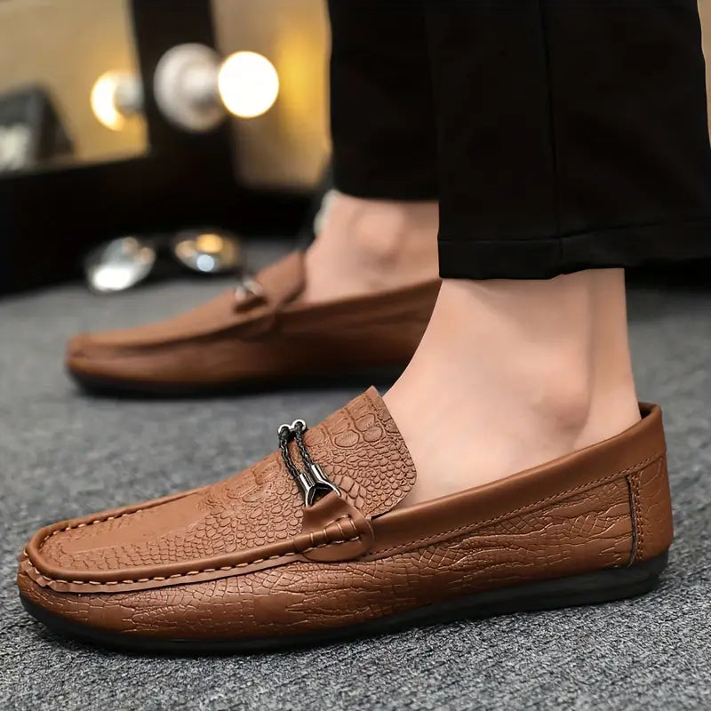 Herren Slip-On Loafers – Lässiger Britischer Stil mit Schnalle & Krokodil-Textur