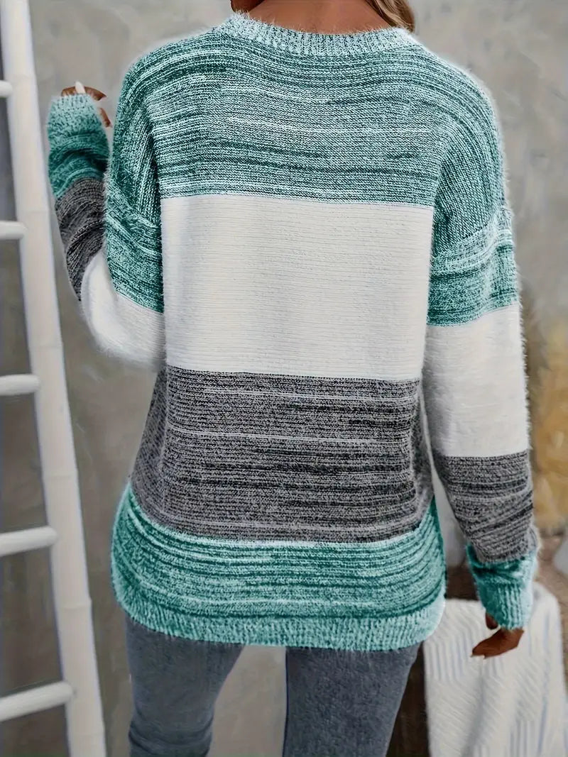 Eleganter Farbblock Rundhalsausschnitt Pullover für Damen