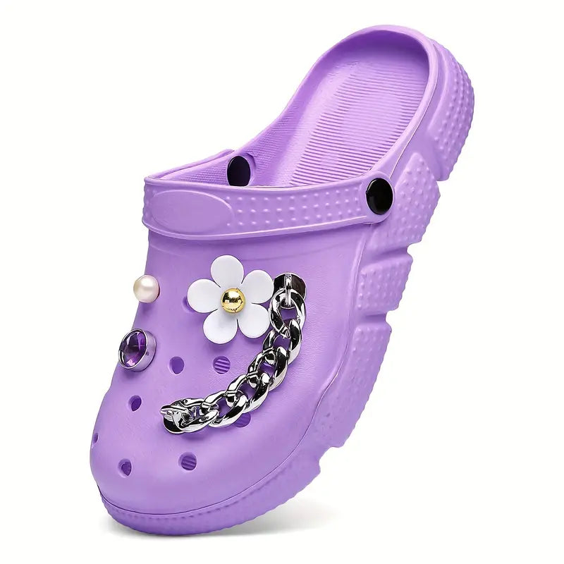 Clogs mit Blumen- und Strassdekor