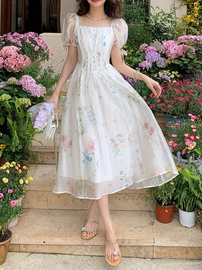 Blumen A-Linien Kleid – Sommerliches Midi-Kleid mit Taschen, leicht & elegant