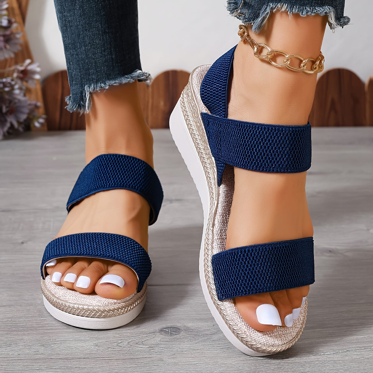 Damen Sandalen mit Keilabsatz Bequeme Sommerschuhe