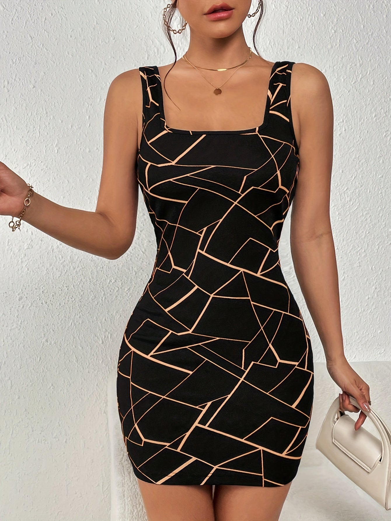 Geodruck Bodycon-Minikleid für Damen, Elegantes Tankkleid