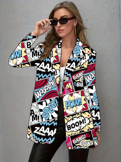 Verspielter Charme Blazer mit Cartoon-Druck