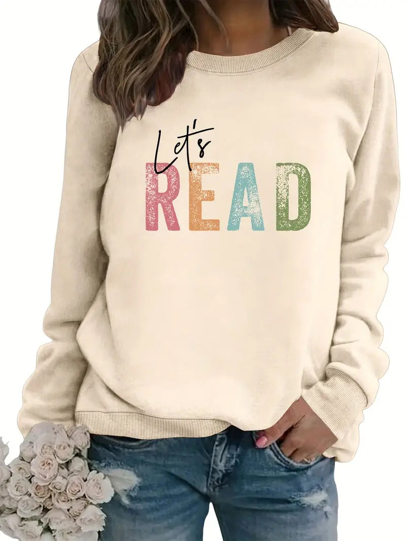 Trendy Pullover mit Buchstabendruck, lässig, lange Ärmel