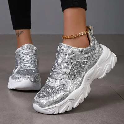 Glitzernde Glitzer-Plateau-Sneakers