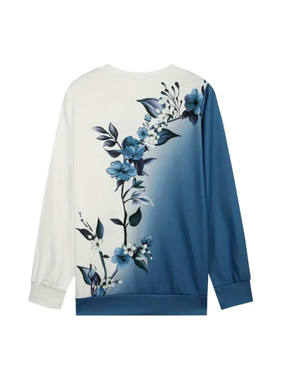 Floral Pullover Damen, Lässig Langarm Crewneck