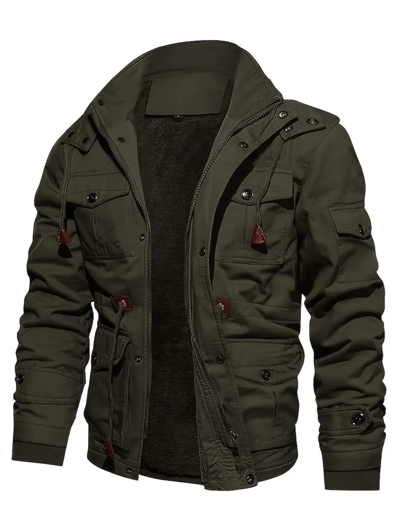 Herren Fleece Cargo Jacke – Warme Outdoor-Jacke mit Kapuze