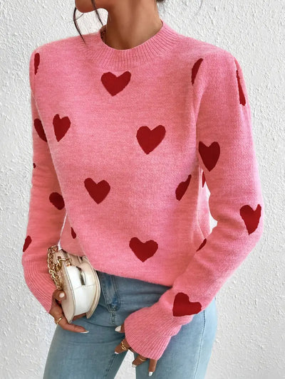 Sweetheart Holiday Strickpullover Festliches rosa Herzdesign