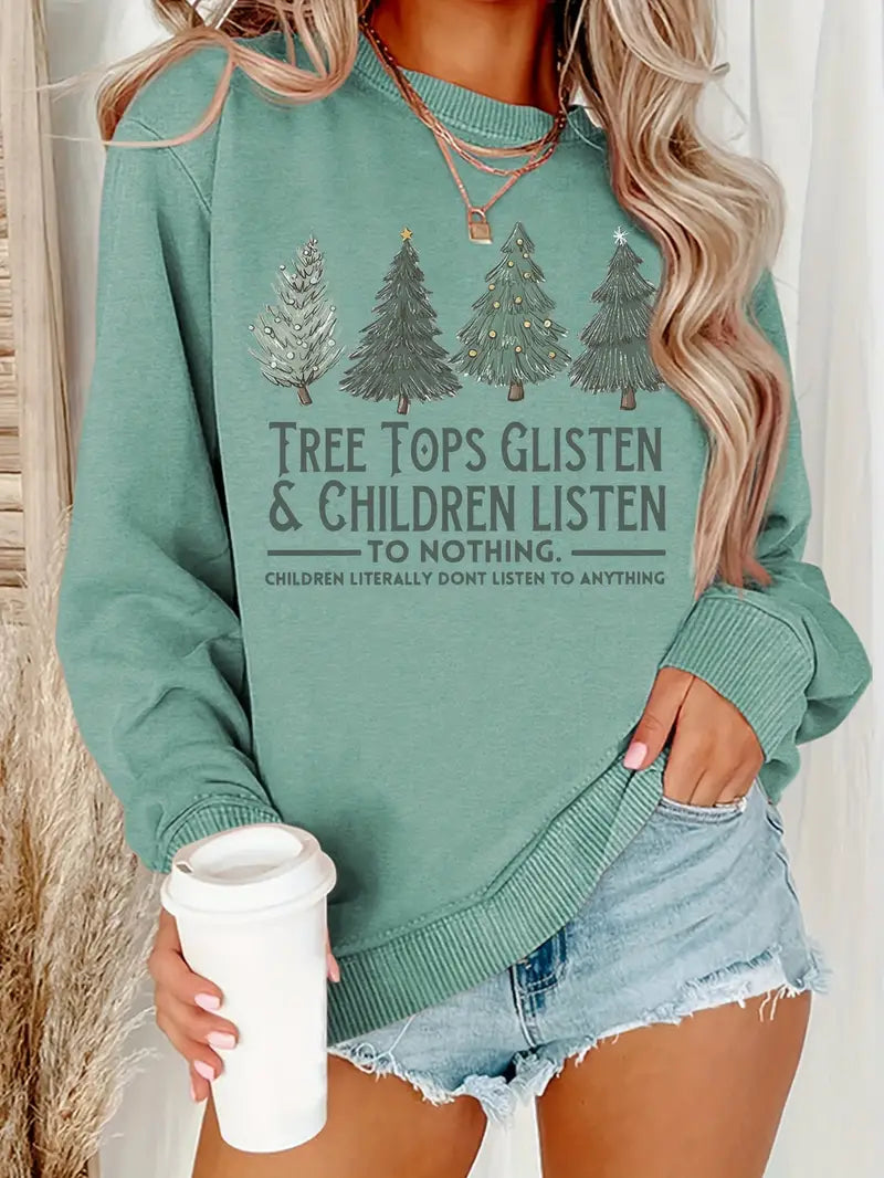 Sweatshirt mit festlichem Baum- und Typografie-Print