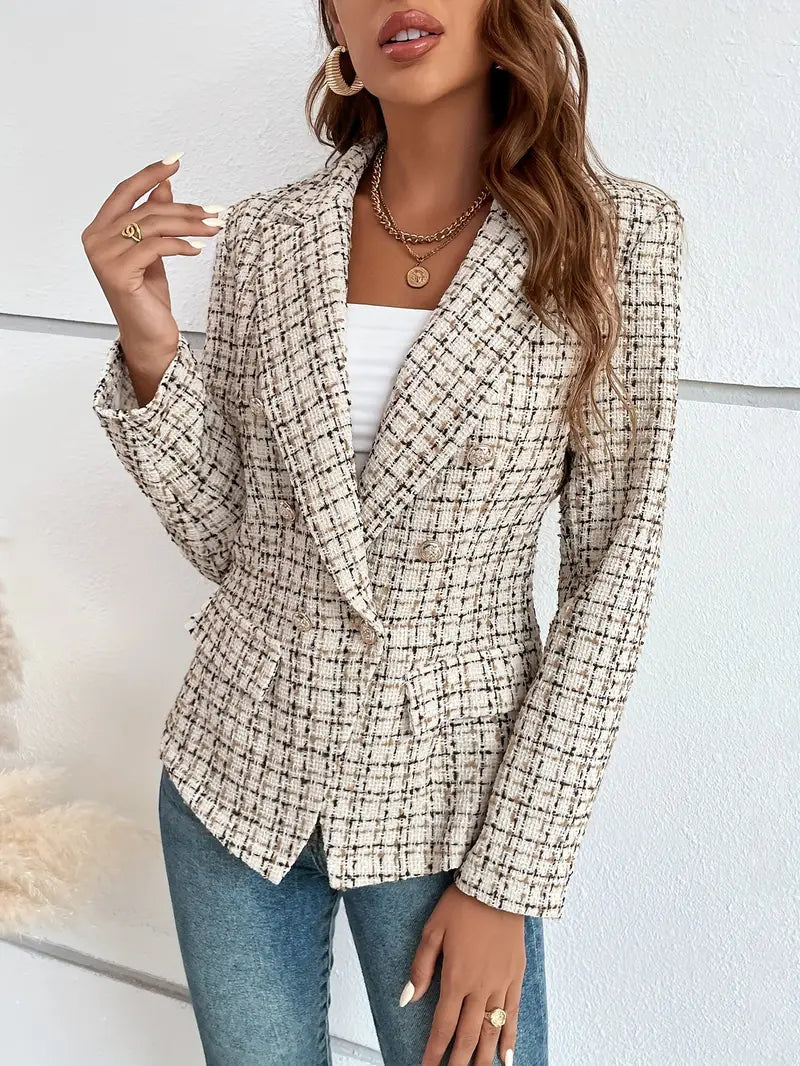 Klasse Chic Karierter Doppelknopf-Blazer Elegant