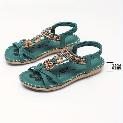 Boho Chic Handgefertigte Sandalen mit elastischem Knöchelriemen