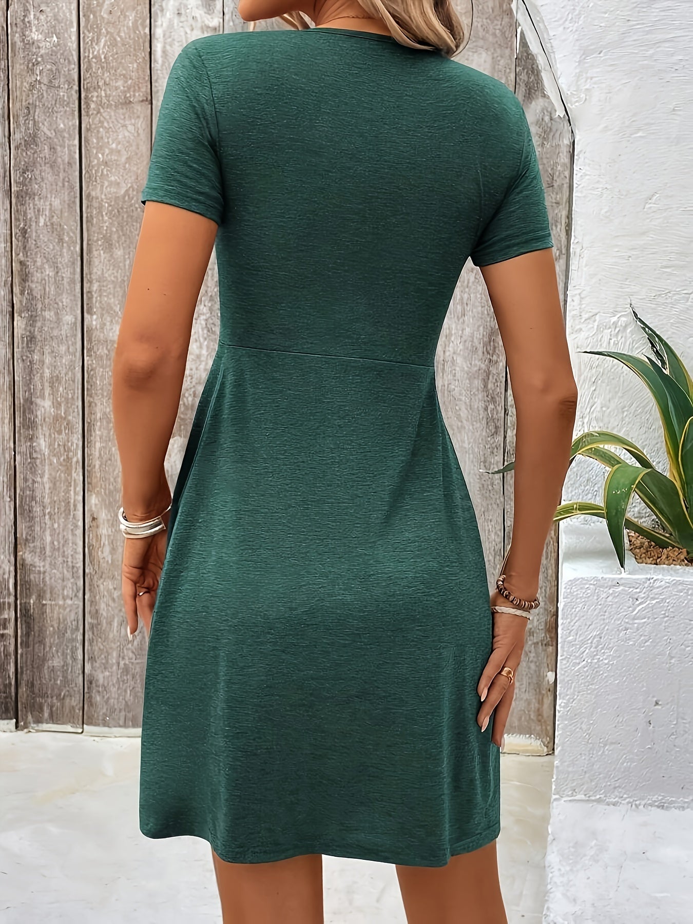 Twist Front V-Ausschnitt A-Linie Kleid, kurze Ärmel Casual Sommerkleid