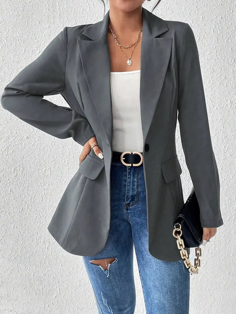 Blazer mit Reverskragen, Einreiher, Eleganter Langarm Business Blazer