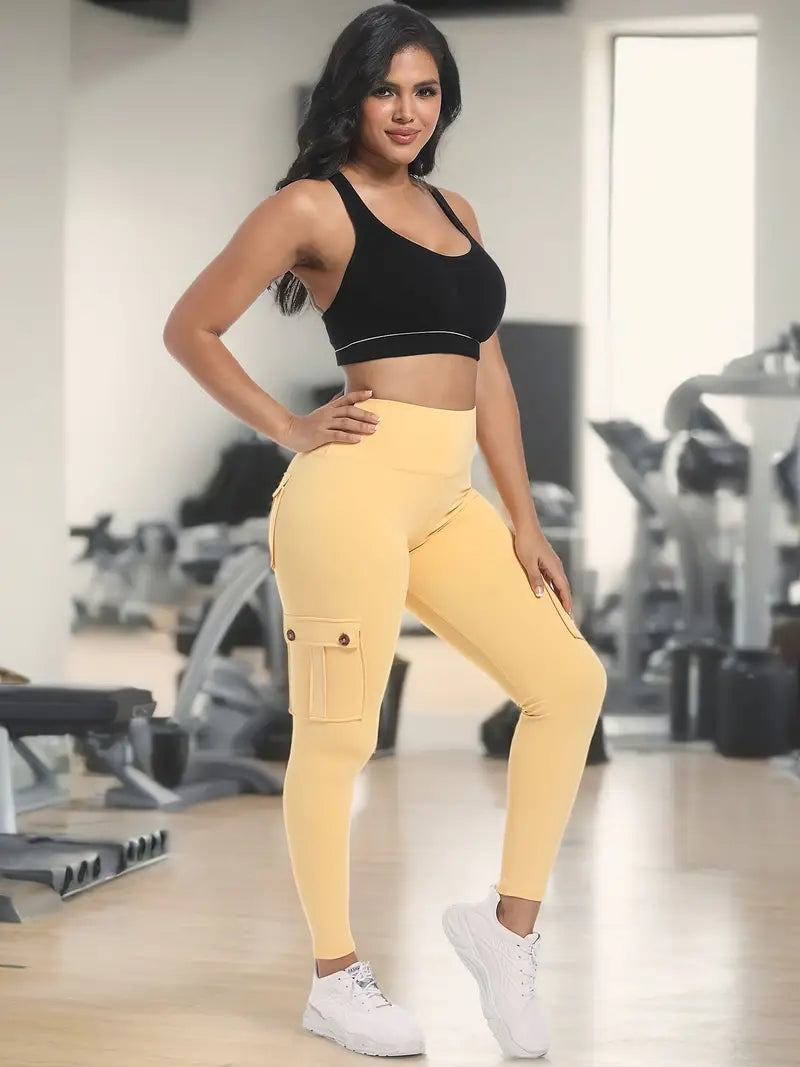 UtilityFit-Yoga-Leggings mit hohem Bund und vier Knöpfen