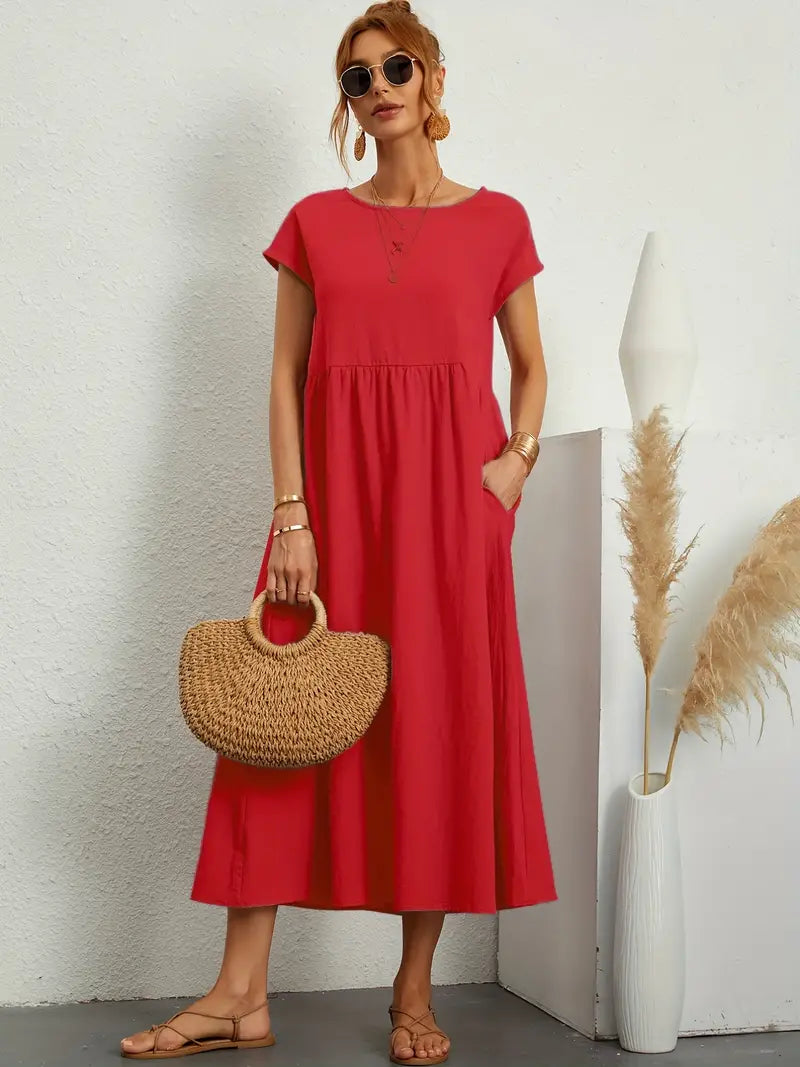 Coral - Sommer Lose Tasche Solid Kleid