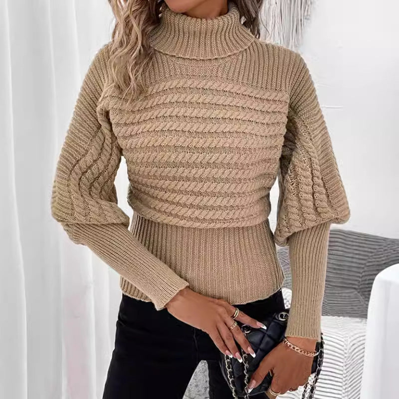 Einfarbiger Rollkragenpullover, lässiger Langarmpullover, Strickpullover